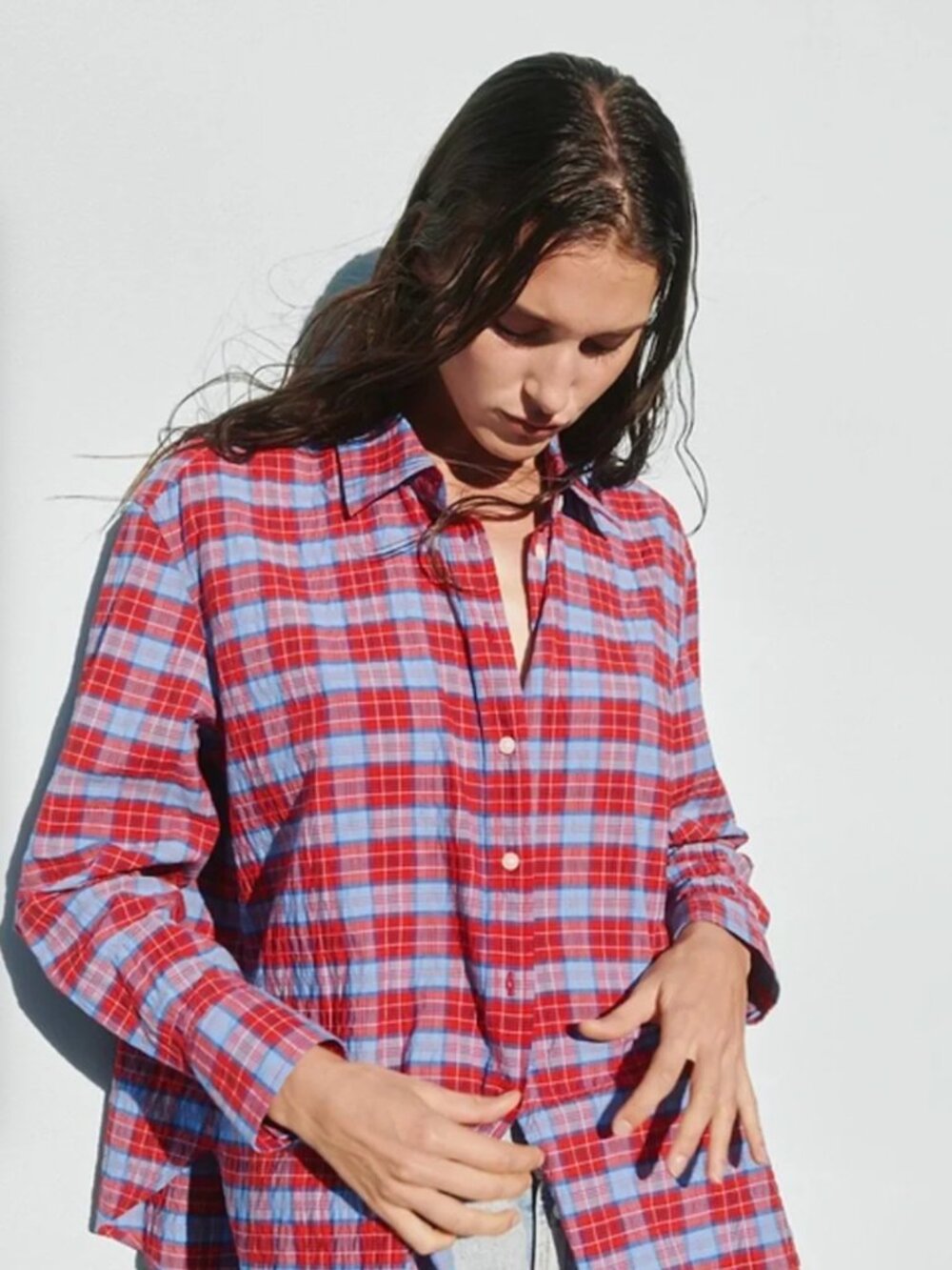 Gap Seersucker Plaid Big Shirt - M